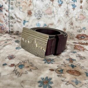 Patagonia Fitz Roy Skyline Western Brown Belt Silver Buckle